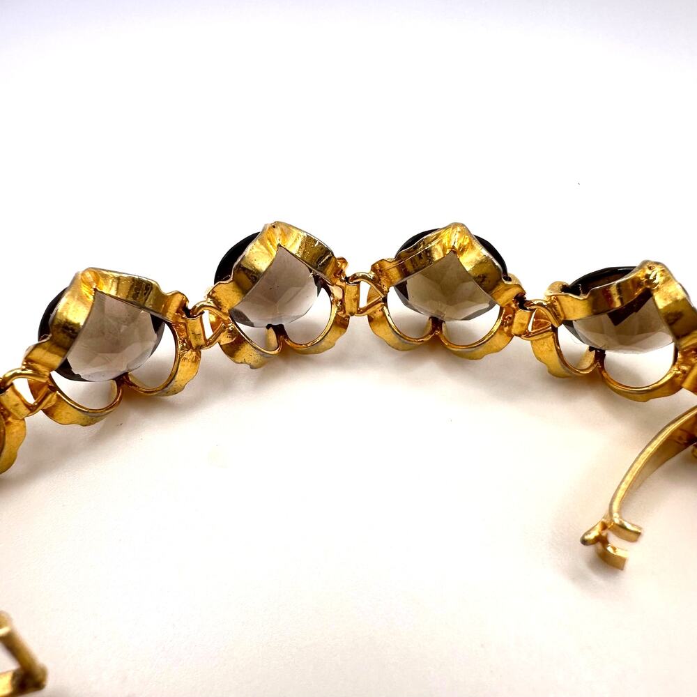 Vintage gold plated genuine brown smoky quartz gemstones tennis bracelet 7.25" - Picture 7 of 9